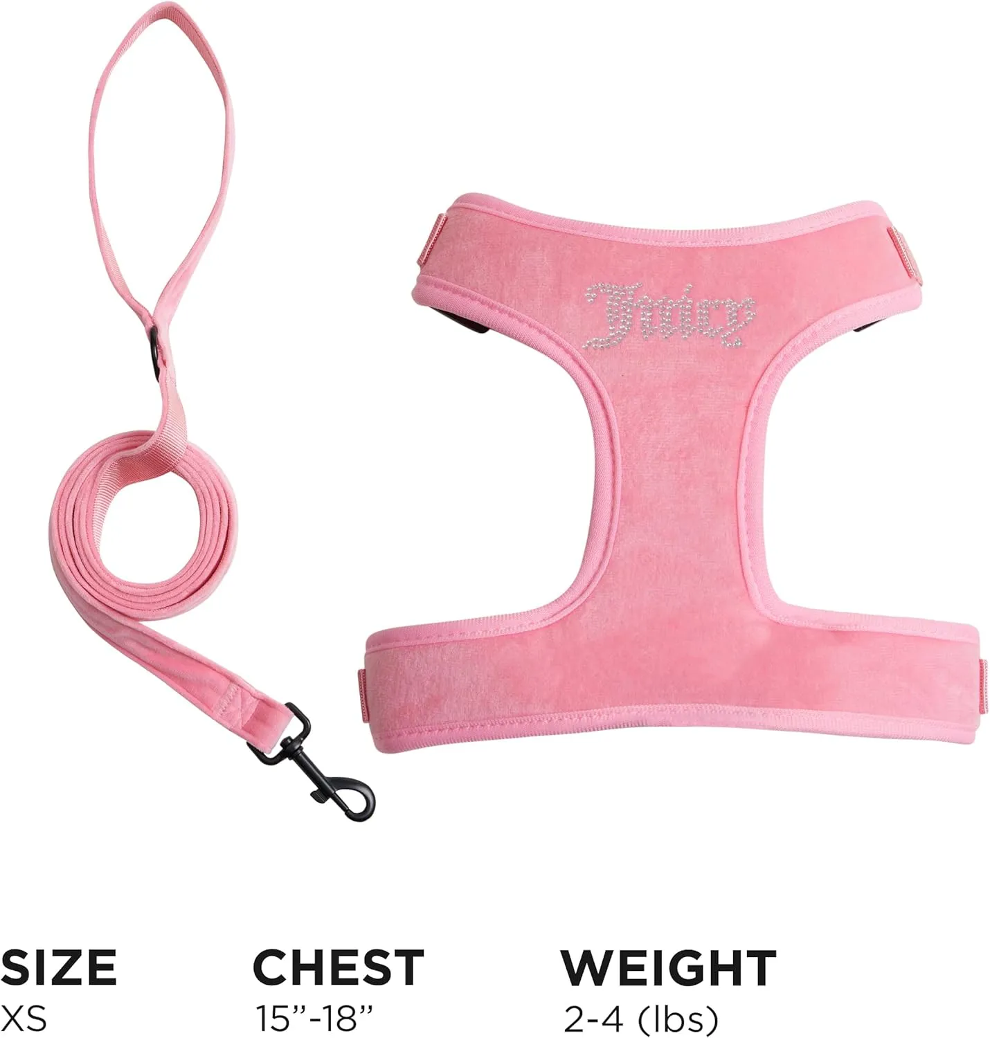 Juicy Couture Bling Velour Pet Harness and Leash Set - Pink - Extra Small - Pet Harness and Leash Combo for Dogs and Cats