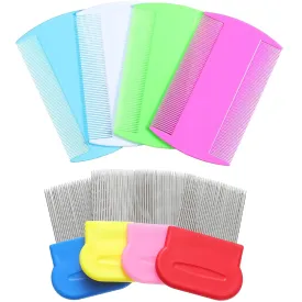 Maitys 8 Pieces Flea Lice Combs Double Sided Lice and Nit Removal Hair Grooming Plastic and Metal Comb for Humans Pets(4 x 2 Inch, 2.24 x 2.24 Inch,Pink, Light Blue, Blue, White, Green, Red, Yellow)