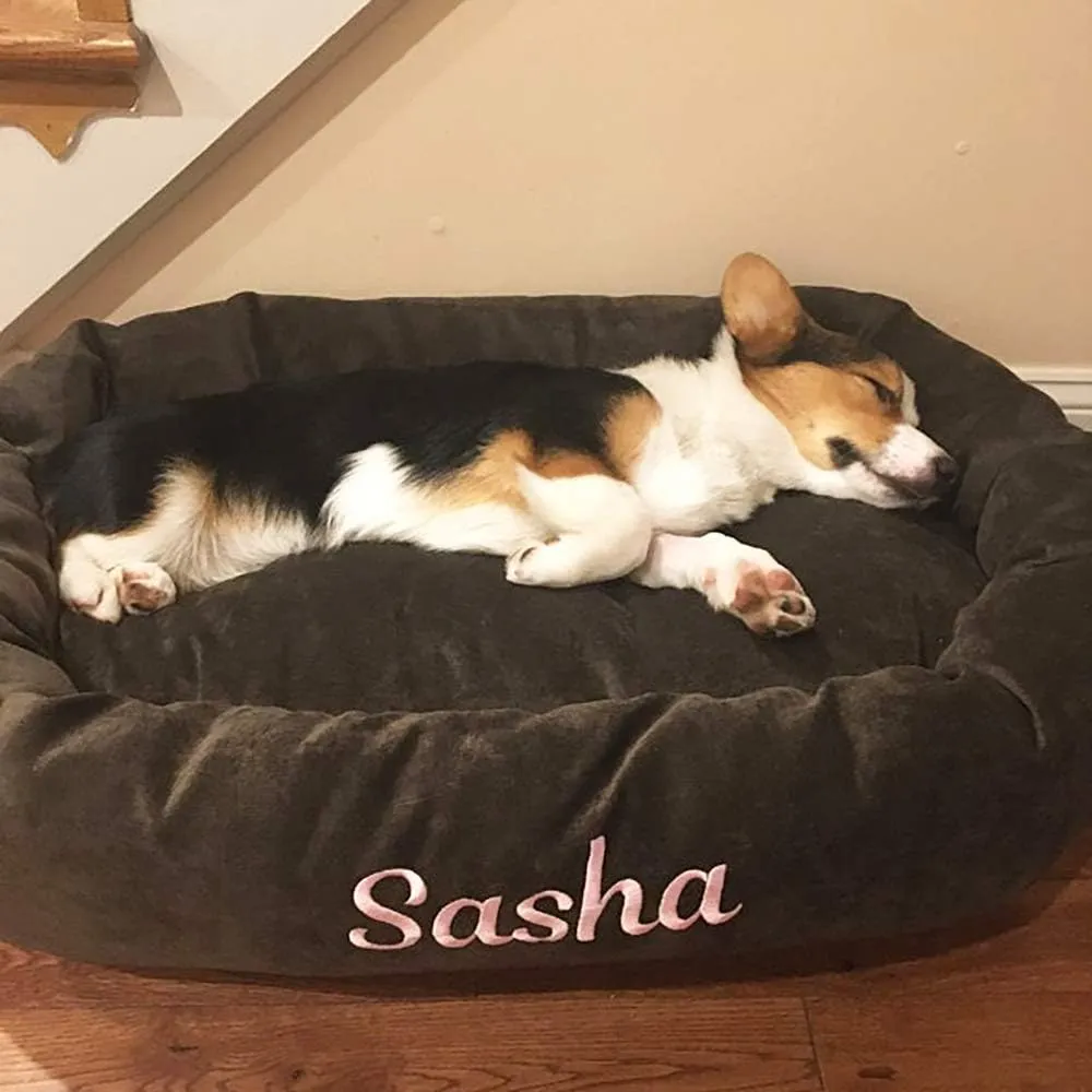 Majestic Pet Personalized Villa Shredded Memory Foam Mix Calming Dog Bed Washable - Cozy Soft Round Dog Bed with Spine for Head Support - Fluffy Donut Dog Bed, 40 Inch, Storm