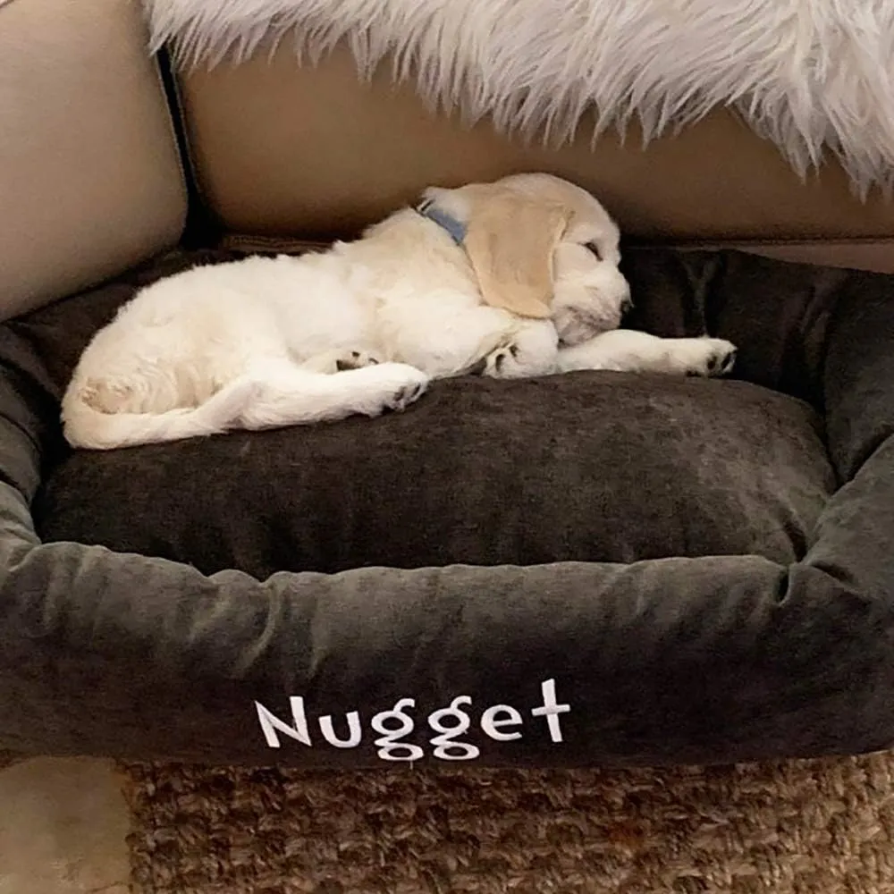 Majestic Pet Personalized Villa Shredded Memory Foam Mix Calming Dog Bed Washable - Cozy Soft Round Dog Bed with Spine for Head Support - Fluffy Donut Dog Bed, 40 Inch, Storm