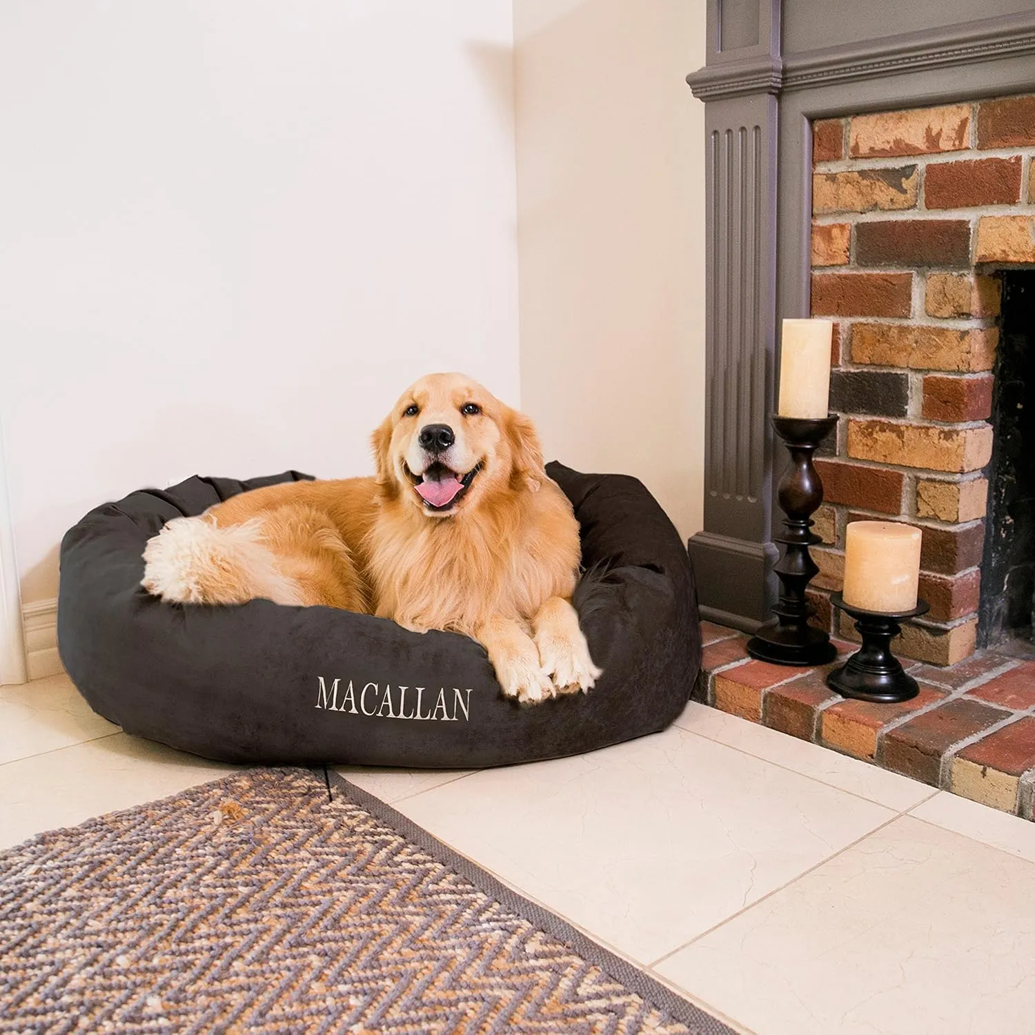 Majestic Pet Personalized Villa Shredded Memory Foam Mix Calming Dog Bed Washable - Cozy Soft Round Dog Bed with Spine for Head Support - Fluffy Donut Dog Bed, 40 Inch, Storm