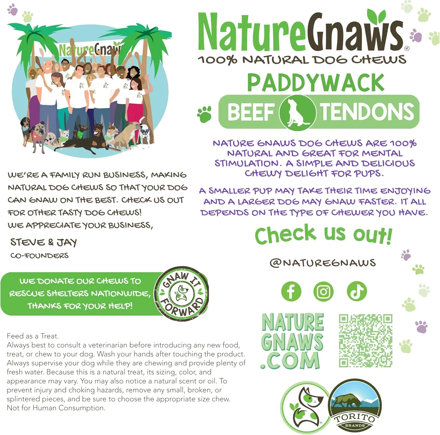 Nature Gnaws Beef Paddywack Tendons for Dogs 5-6" (5 Count) - Long Lasting for Aggressive Chewers - Natural Beef Dog Chew Bones - Rawhide Free