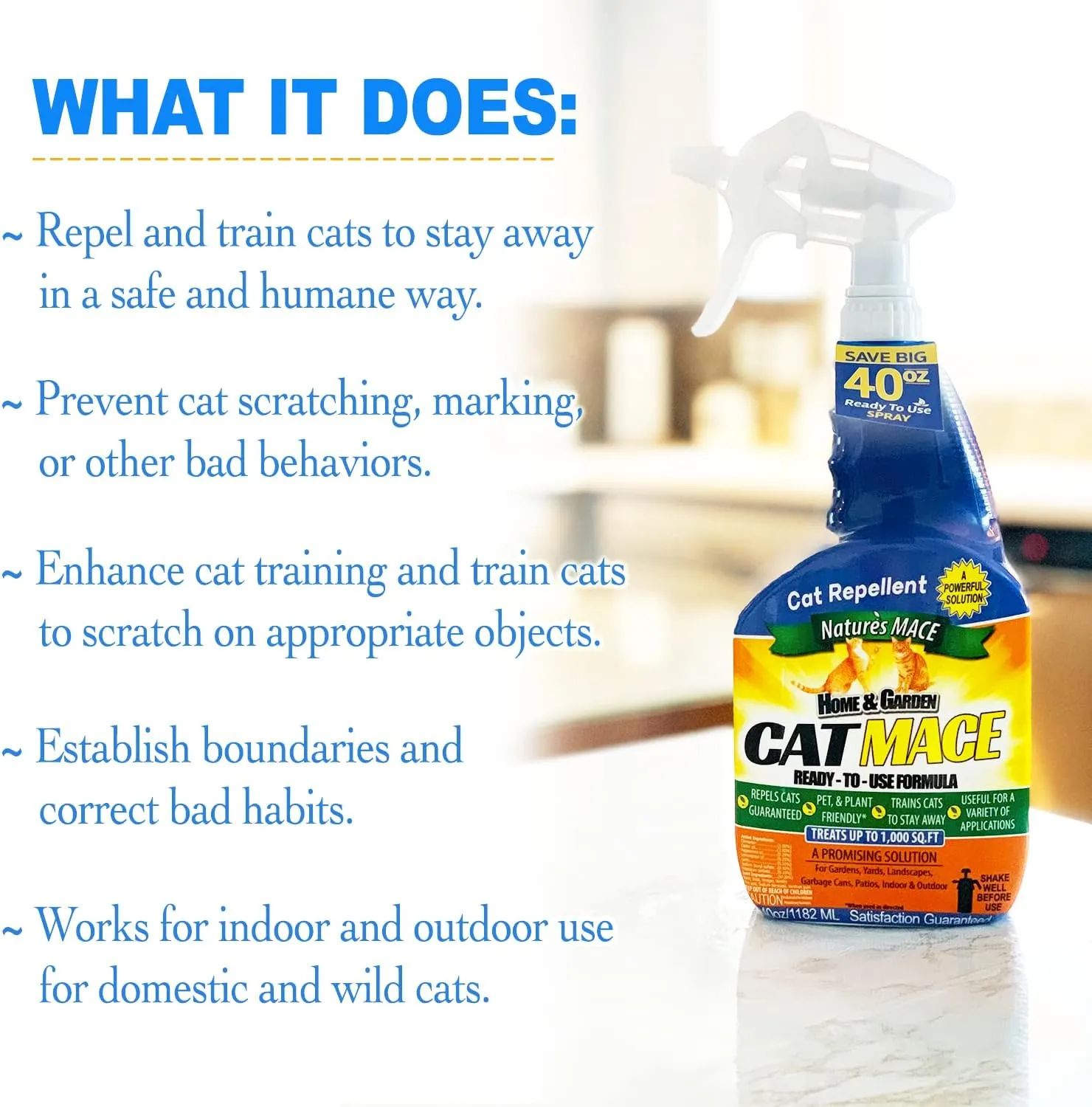 Natures MACE Cat Repellent Spray 1 Gal Concentrate, Treats 48,000 Sq Ft, Cat Repellent Outdoor Spray, Indoor Spray, Keep Cats Out, Train Your Cat to Stay Out, Cat Training Tool, Cat Scratch Deterrent