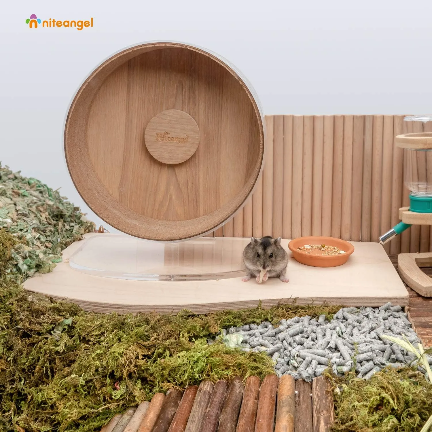 Niteangel Hamster Play Wooden Platform for Food Bowl Drinking Bottle and Other cage Accessories (Wave - 7" Height)