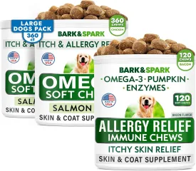 Omega 3   Allergy Relief Chews Bundle - Itch Relief   Coat Supplement   EPA & DHA Fatty Acids - Joint Health   Joint Pain Relief   Dry Skin&Hot Spots - 480 Chews - Made in USA