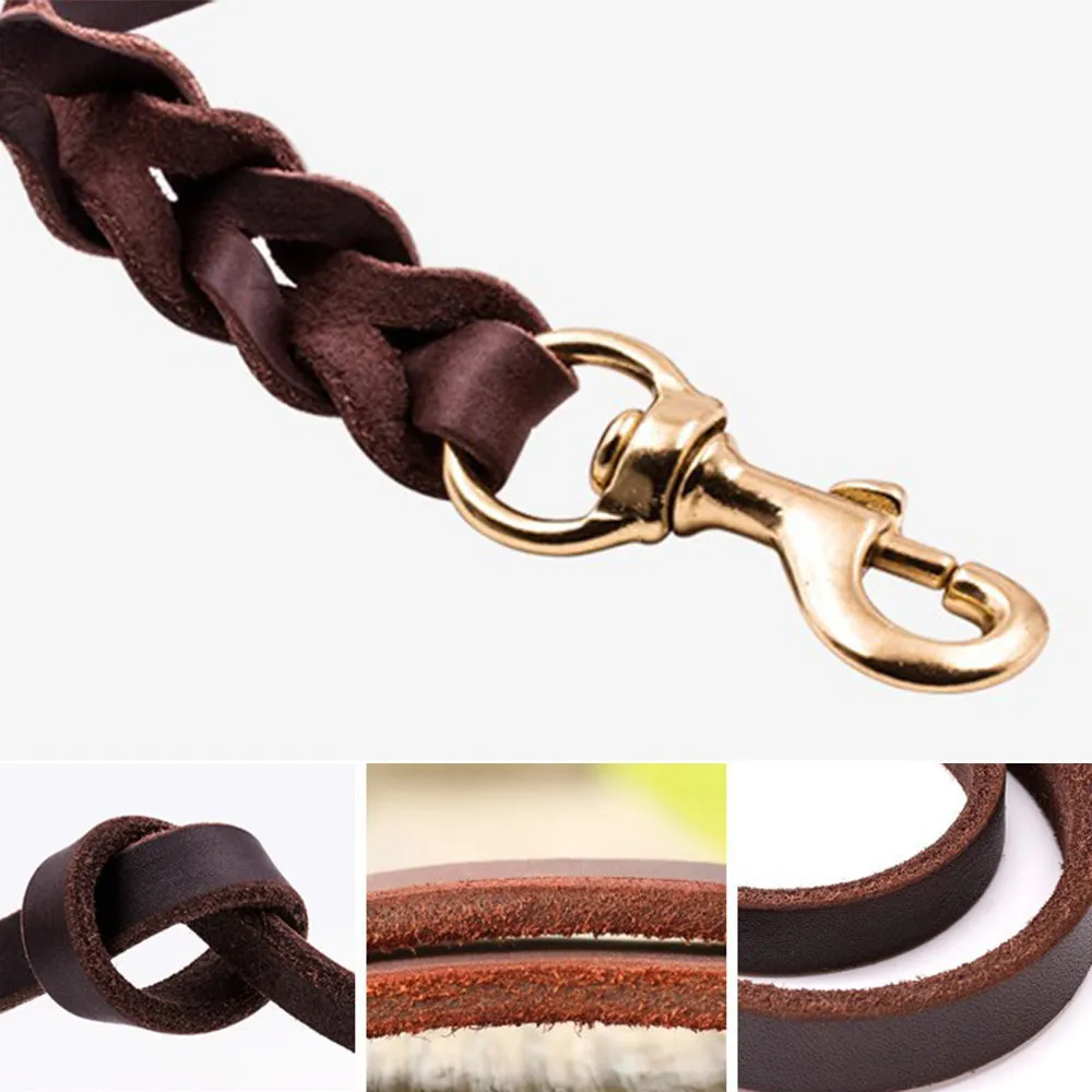 PAWS ASIA Manufacturers Brown Luxury Pure Leather Heavy Duty Dog Leash For Large Dog