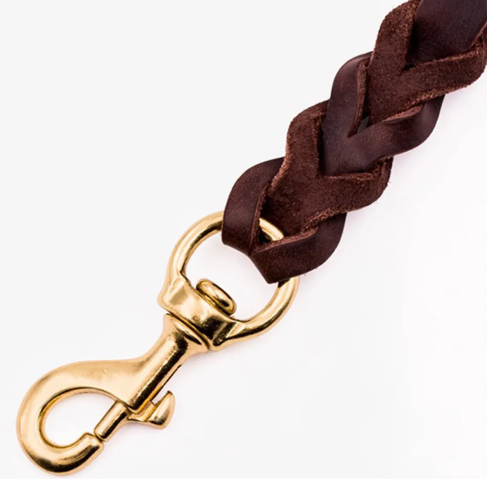 PAWS ASIA Manufacturers Brown Luxury Pure Leather Heavy Duty Dog Leash For Large Dog
