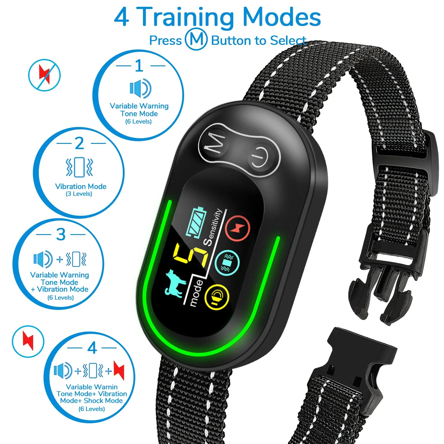 Pet Life ® Digi-Bark LED 5-Level Sensitivity and 6-Step Automated Beep Vibration and Stimulation Anti-Bark Dog Collar