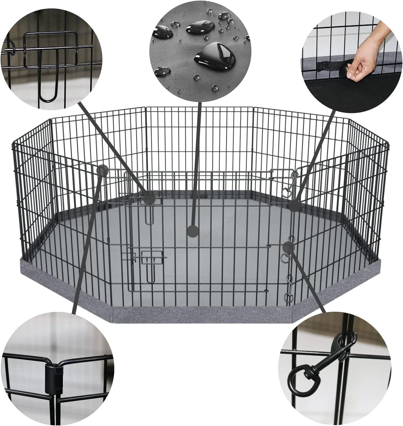 PETIME Foldable Metal Dog Exercise Pen/Pet Puppy Playpen Kennels Yard Fence Indoor/Outdoor 8 Panel 24" W x 36" H with Bottom Pad (with Bottom pad, 8 Panels 36" H)