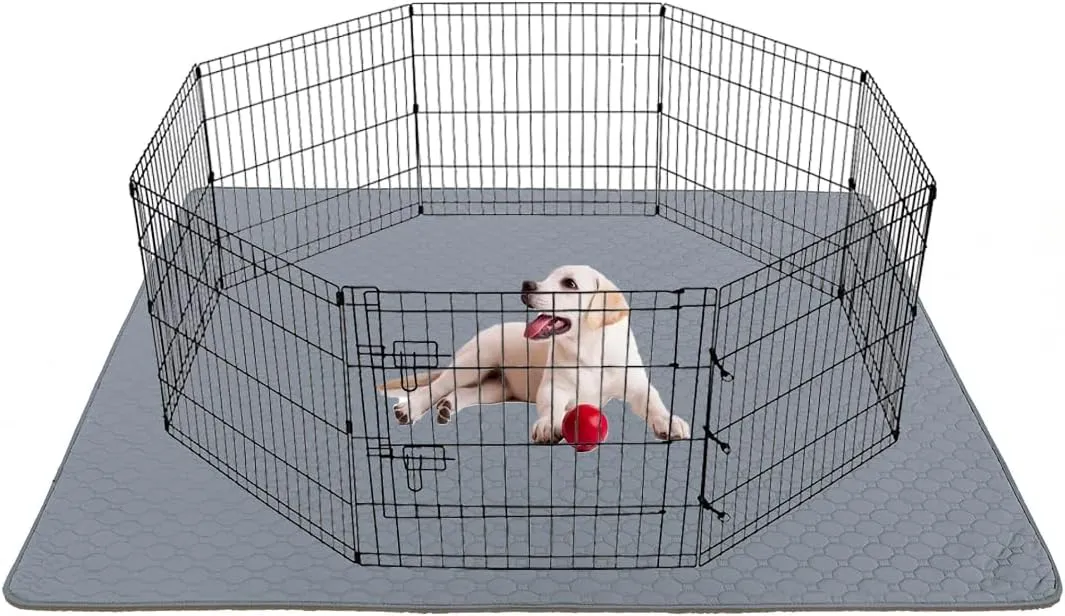 PJYuCien Dog Playpen & Pee Pad - 8-Panels 24" H Metal Foldable Dog Exercise Playpen with 72" x 72" Extra Large Non-Slip Washable Dog Pee Pad, Indoor Outdoor for Small Medium Pets