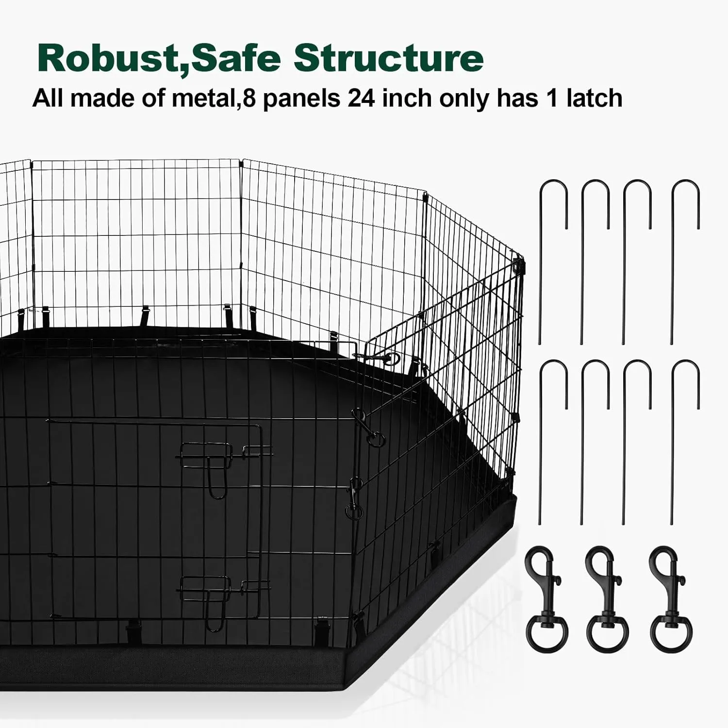 PJYuCien Dog Playpen - Metal Foldable Dog Exercise Pen, Pet Fence Puppy Crate Kennel Indoor Outdoor with 8 Panels 24H & Top Cover and Bottom Pad for Small Medium Pets