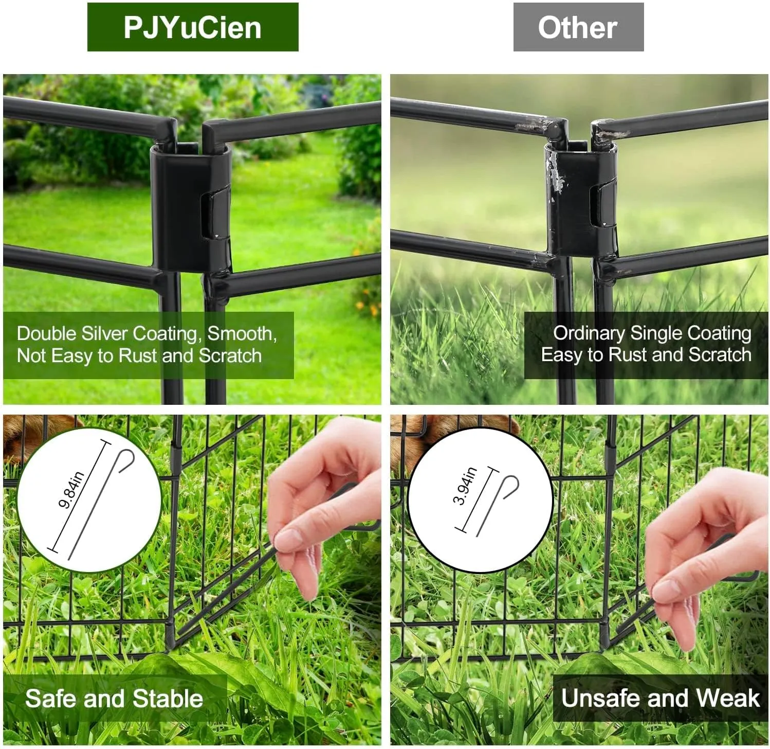 PJYuCien Dog Playpen - Metal Foldable Dog Exercise Pen, Pet Fence Puppy Crate Kennel Indoor Outdoor with 8 Panels 24H & Top Cover and Bottom Pad for Small Medium Pets