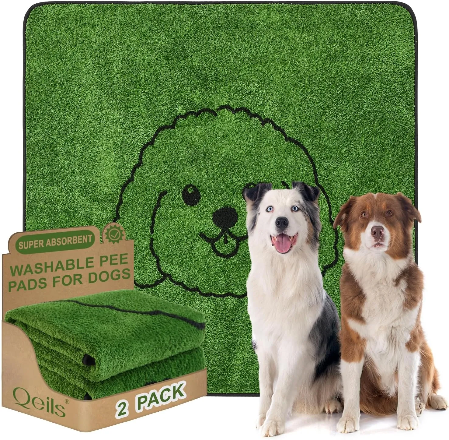 Qeils Reusable Puppy Pads, Washable Pee Pads for Dogs 2 Pack Durable Absorbent Leakproof Dog Training Pads for Home or Travel, Non-Slip Wee Wee Pads Potty Pads 48"x48"