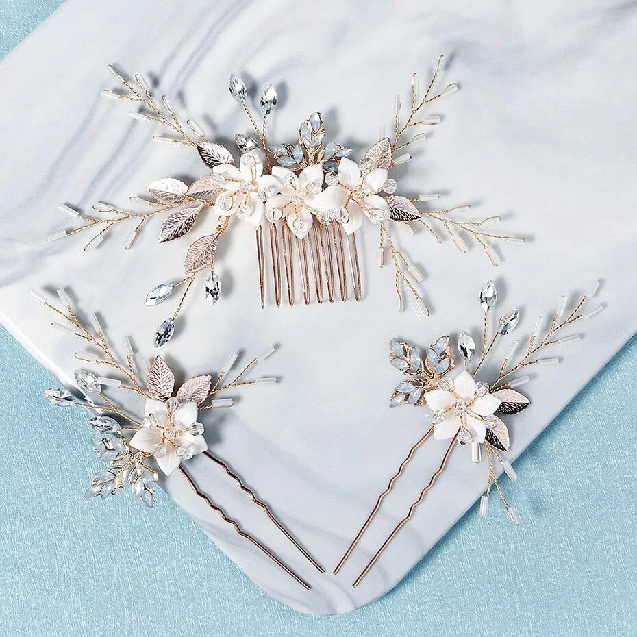 "Amaryllis" - Opal Bridal Hair Comb and Pin Set