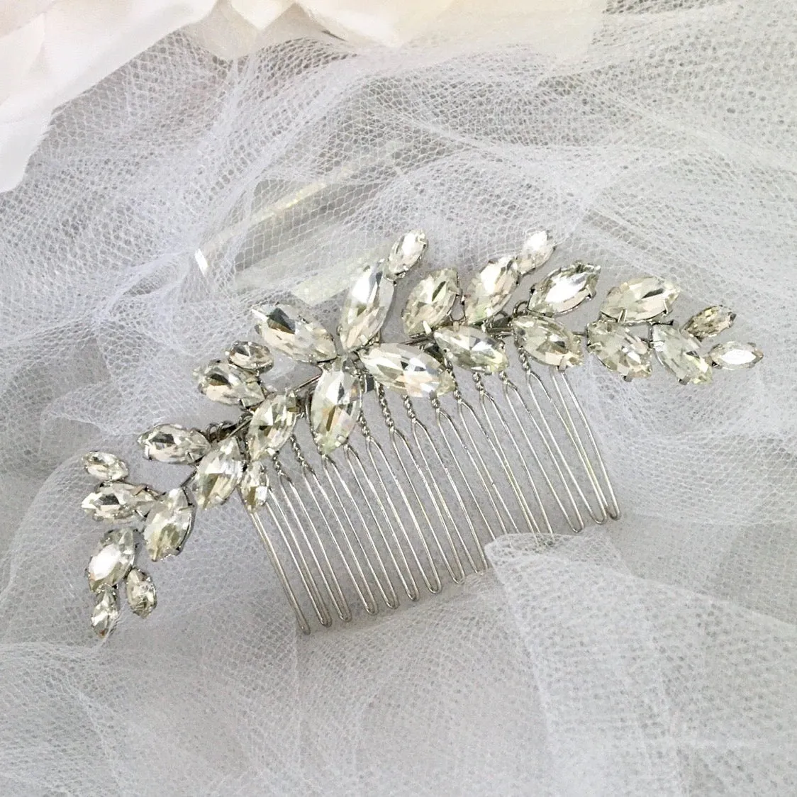 "Amina" - Silver Austrian Crystal Bridal Hair Comb
