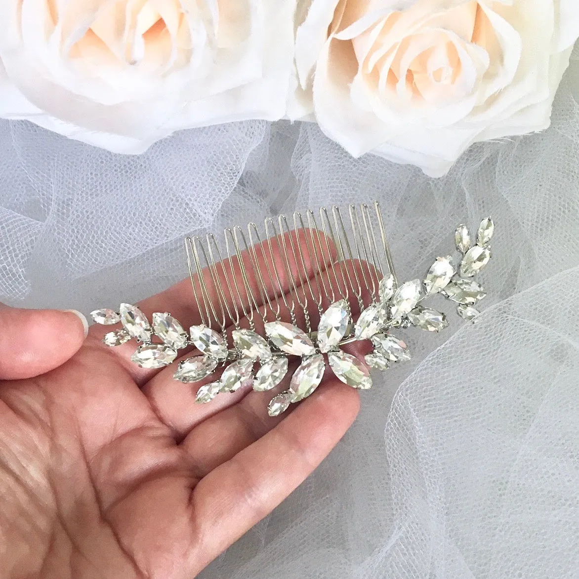 "Amina" - Silver Austrian Crystal Bridal Hair Comb