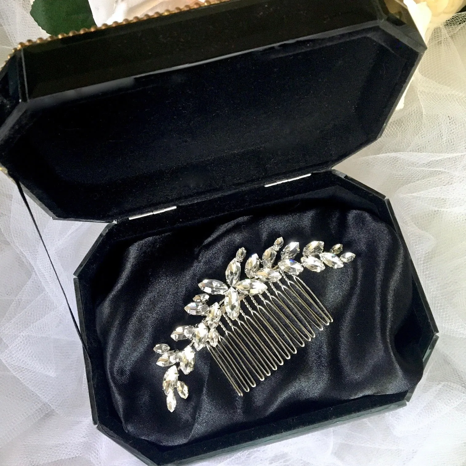 "Amina" - Silver Austrian Crystal Bridal Hair Comb