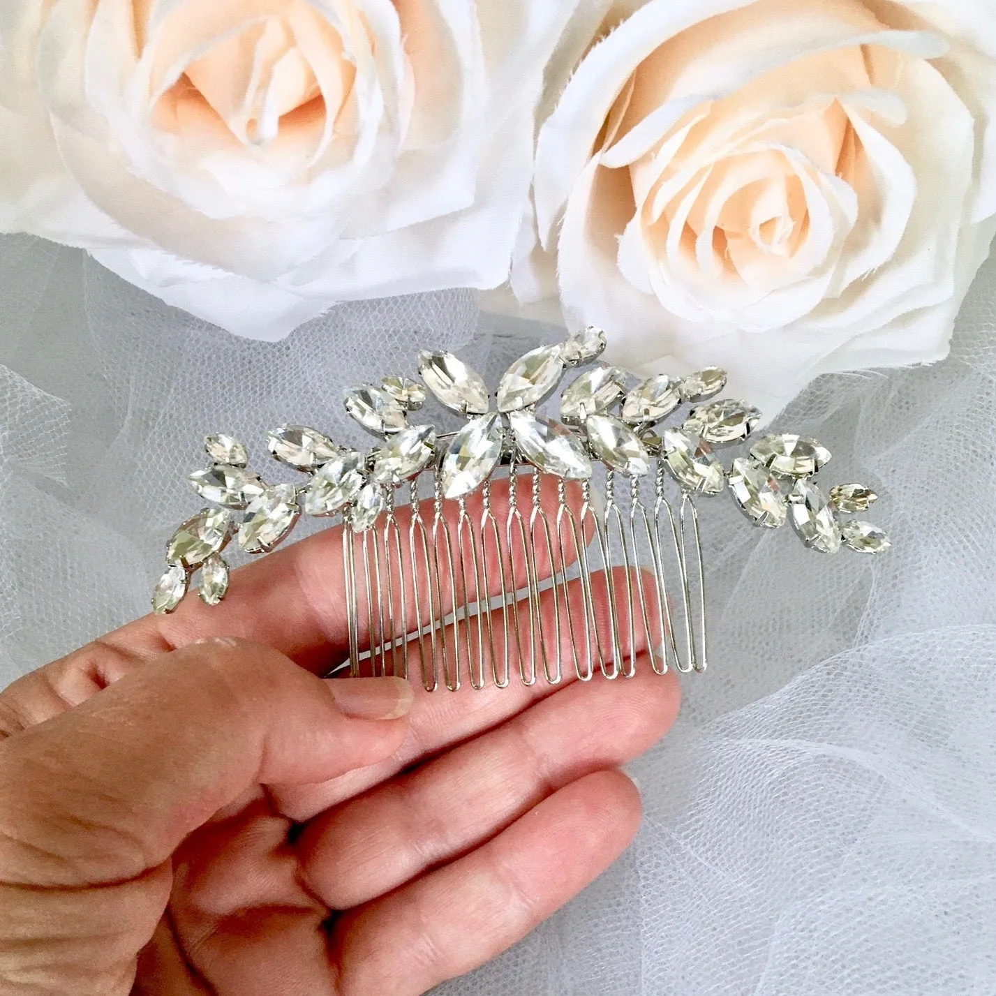 "Amina" - Silver Austrian Crystal Bridal Hair Comb