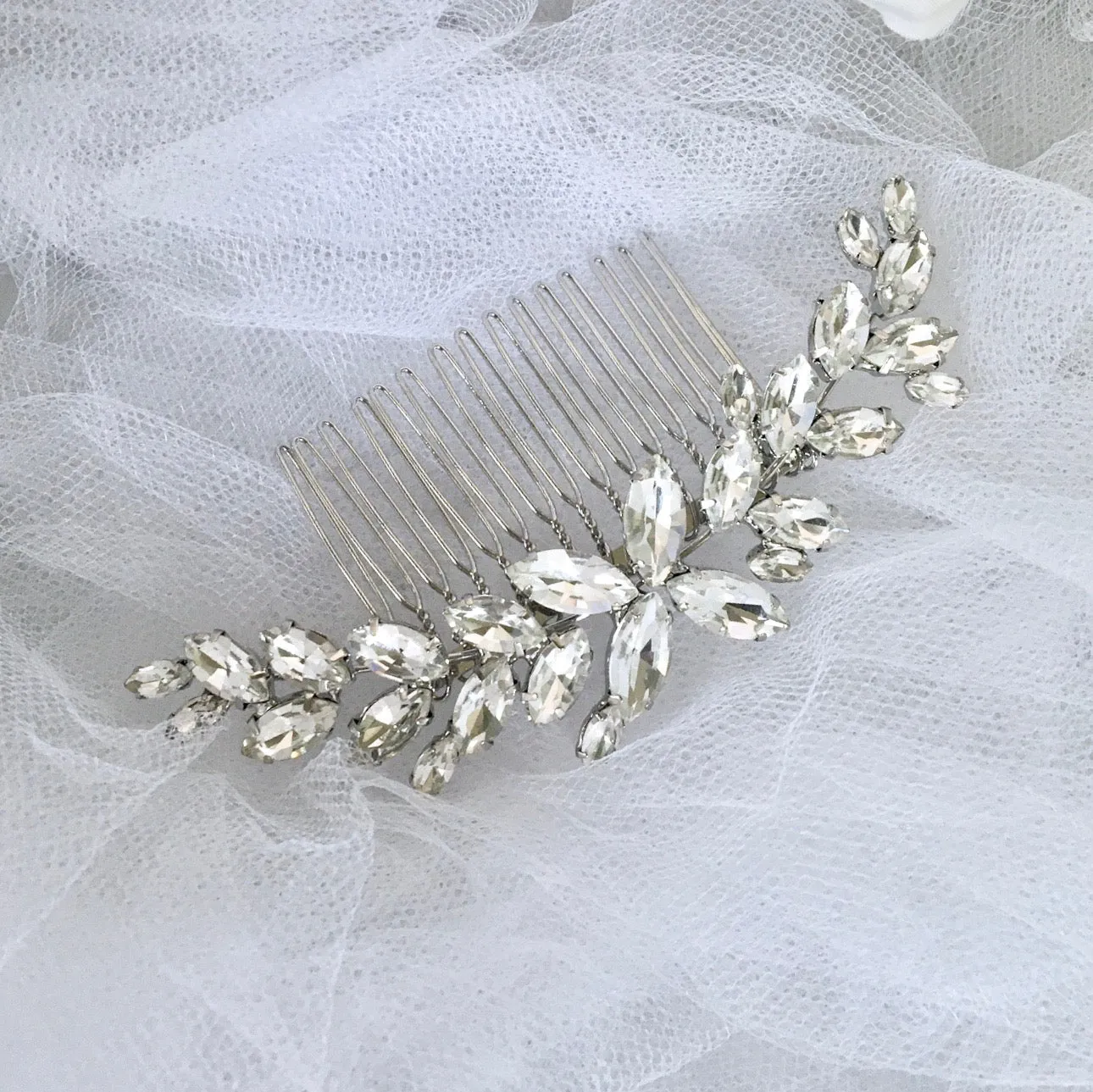 "Amina" - Silver Austrian Crystal Bridal Hair Comb