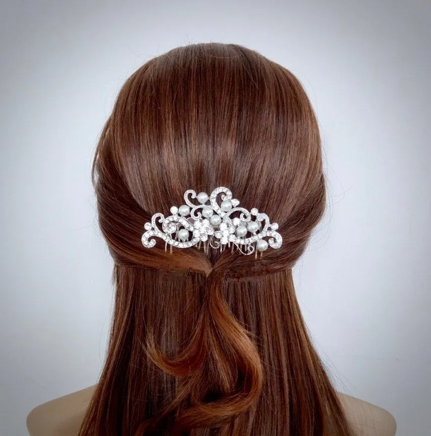 "Florence" - Pearl and Crystal Bridal Hair Comb - Available in Silver and Gold