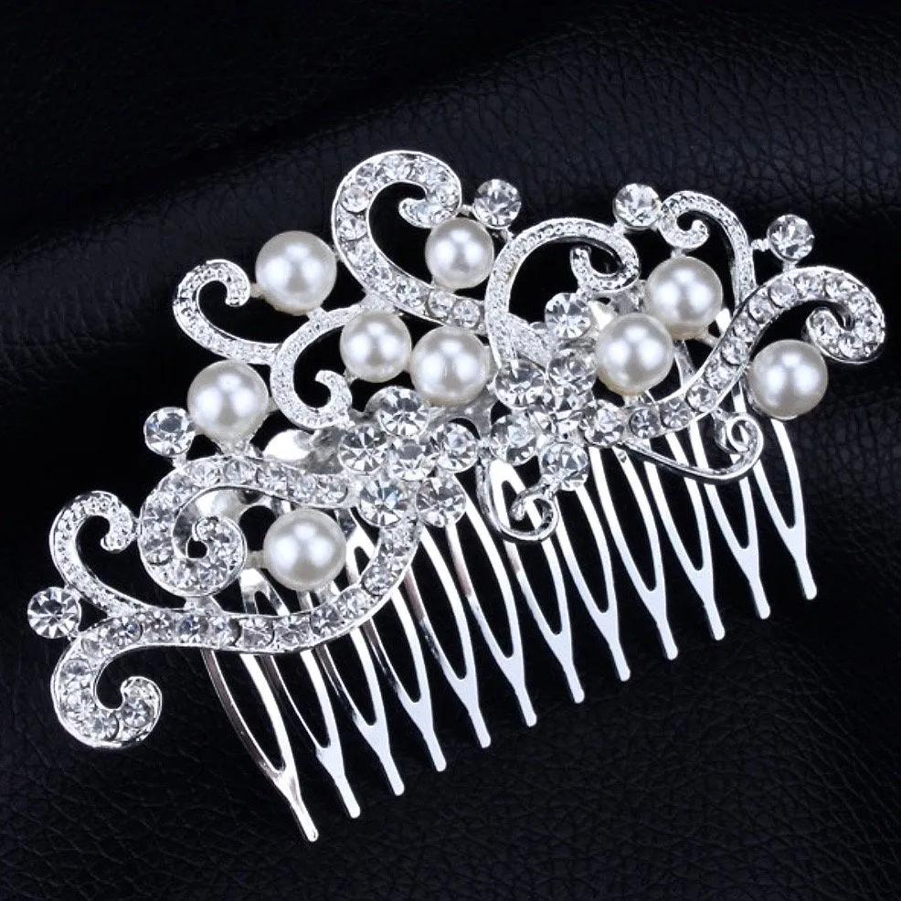 "Florence" - Pearl and Crystal Bridal Hair Comb - Available in Silver and Gold