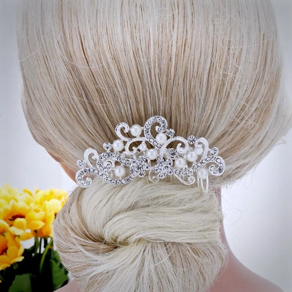 "Florence" - Pearl and Crystal Bridal Hair Comb - Available in Silver and Gold