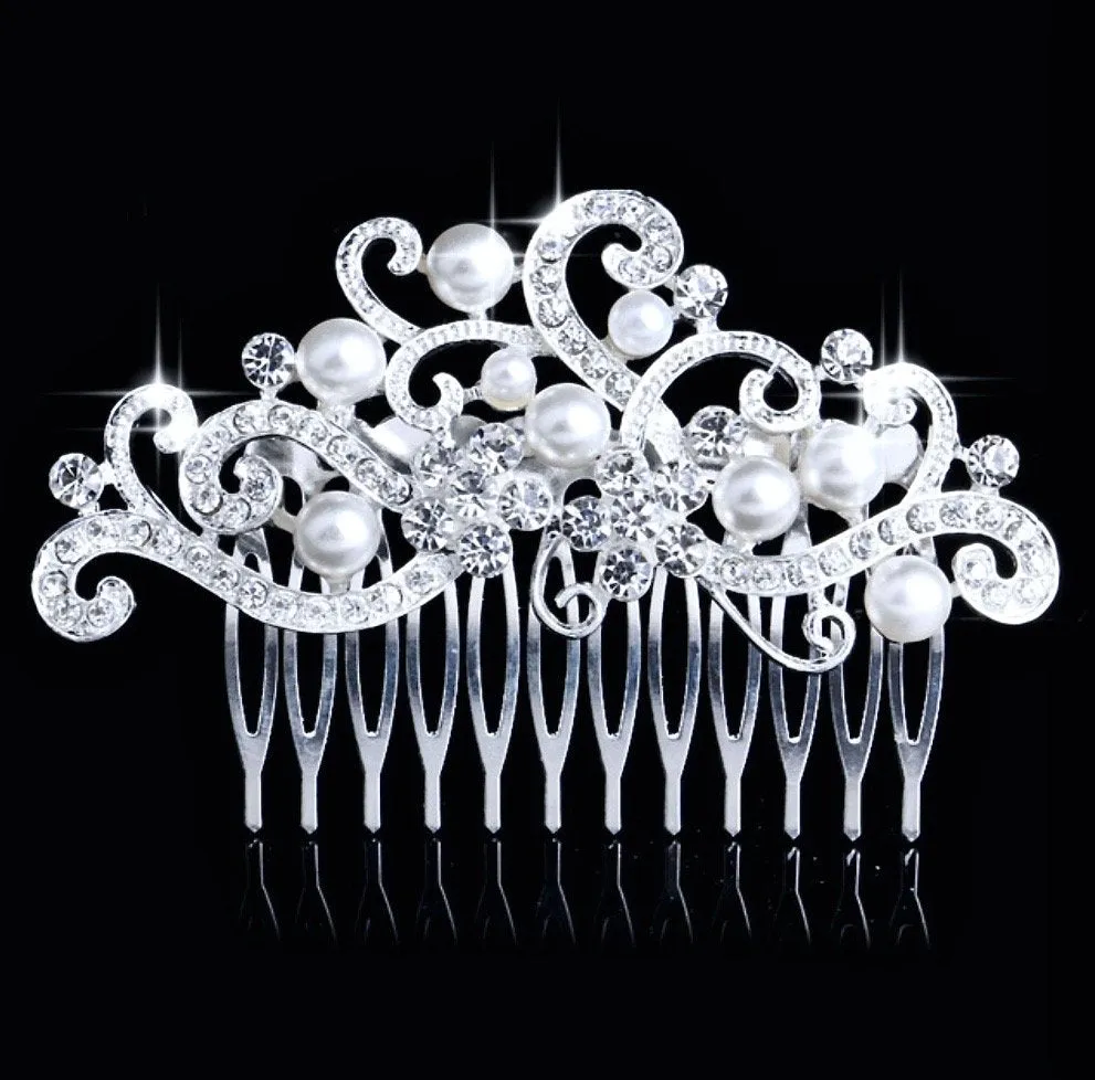 "Florence" - Pearl and Crystal Bridal Hair Comb - Available in Silver and Gold