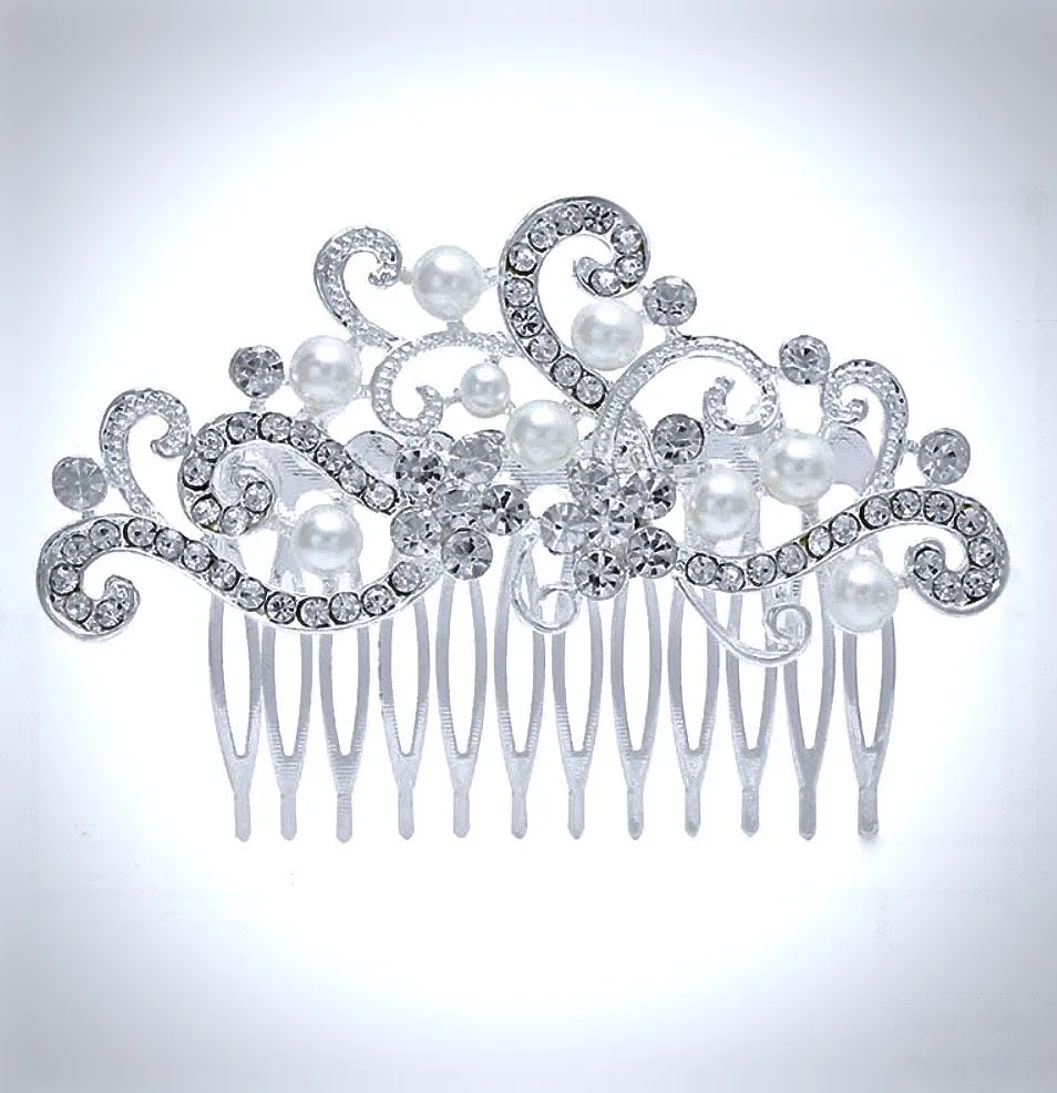 "Florence" - Pearl and Crystal Bridal Hair Comb - Available in Silver and Gold