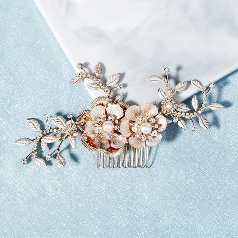 "Laine" - Gold Pearl Bridal Hair Comb