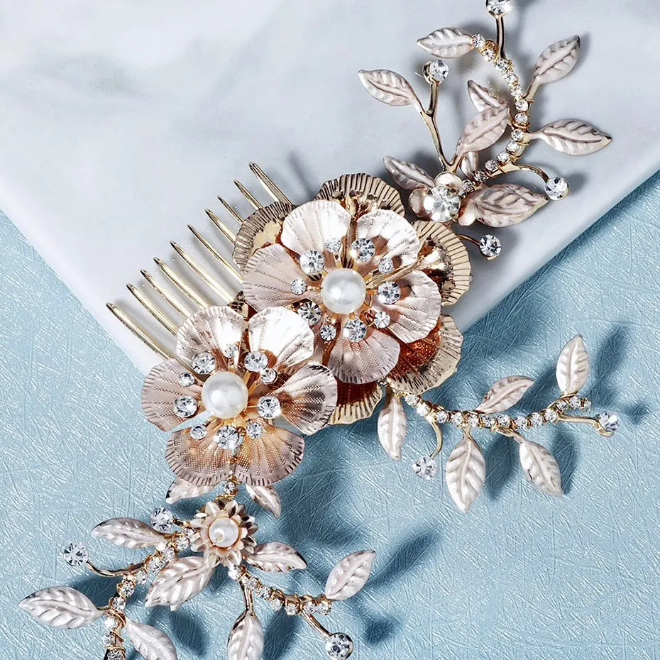 "Laine" - Gold Pearl Bridal Hair Comb