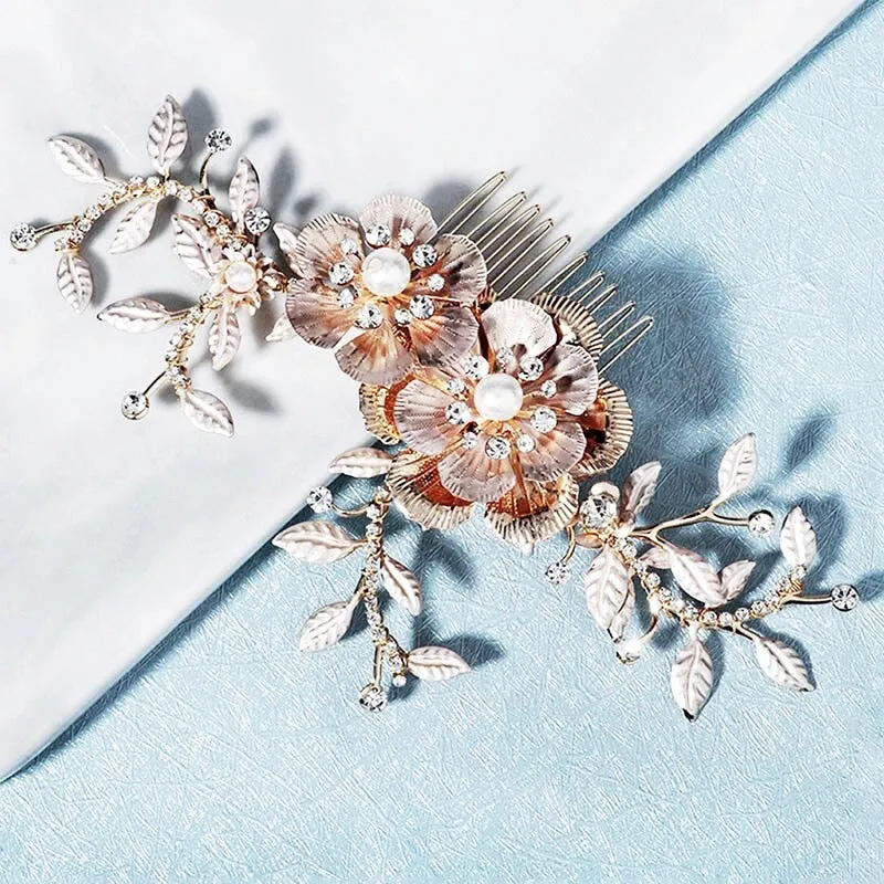 "Laine" - Gold Pearl Bridal Hair Comb