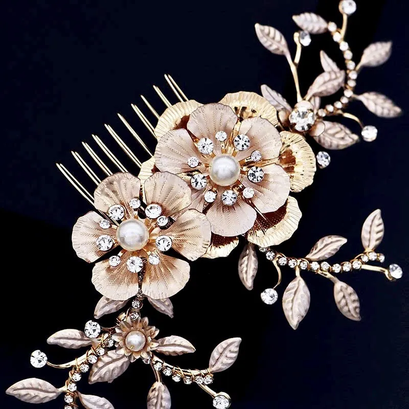 "Laine" - Gold Pearl Bridal Hair Comb