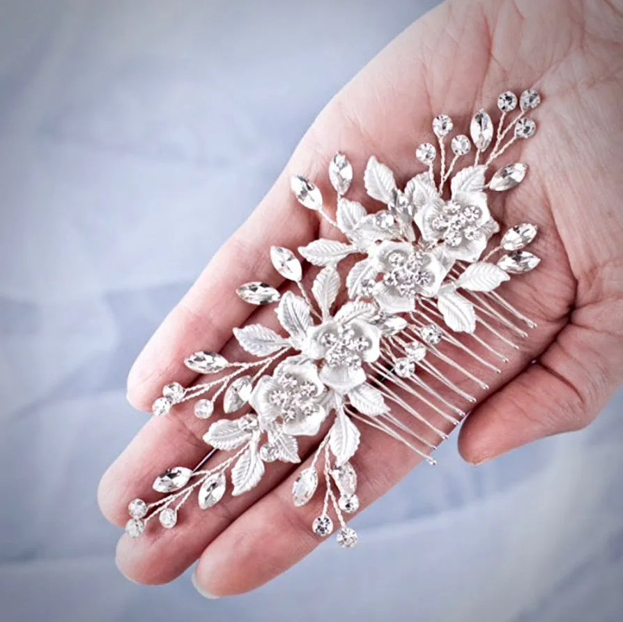 "Myra" - Floral Bridal Hair Comb - Available in Silver and Rose Gold