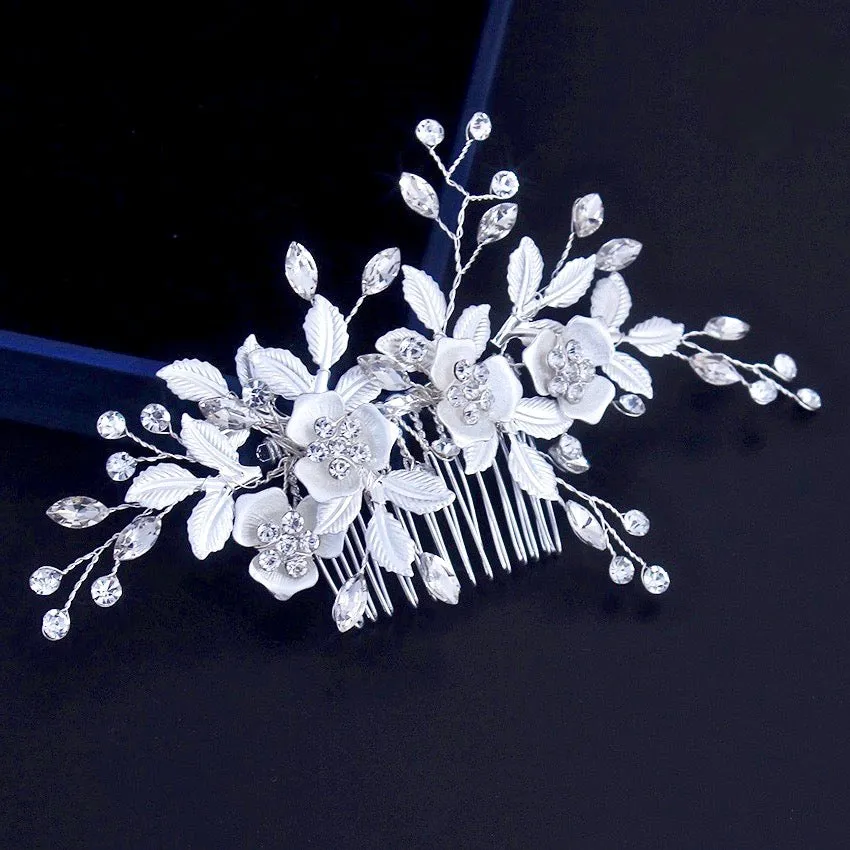 "Myra" - Floral Bridal Hair Comb - Available in Silver and Rose Gold