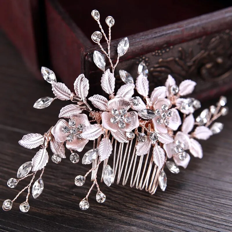 "Myra" - Floral Bridal Hair Comb - Available in Silver and Rose Gold