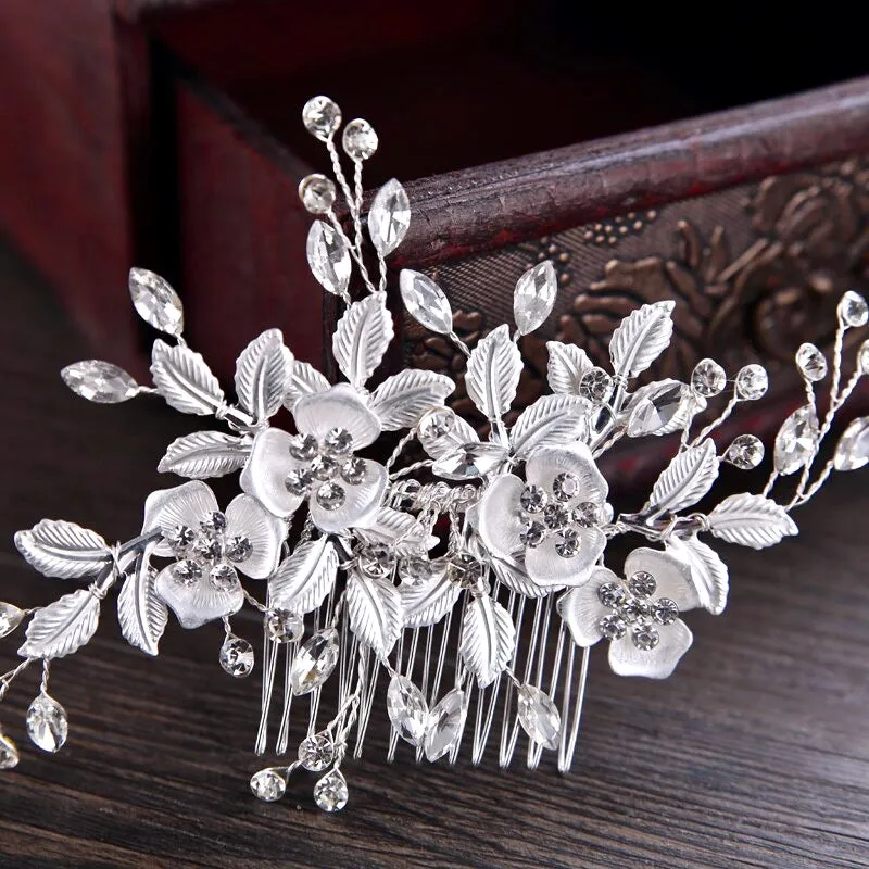 "Myra" - Floral Bridal Hair Comb - Available in Silver and Rose Gold