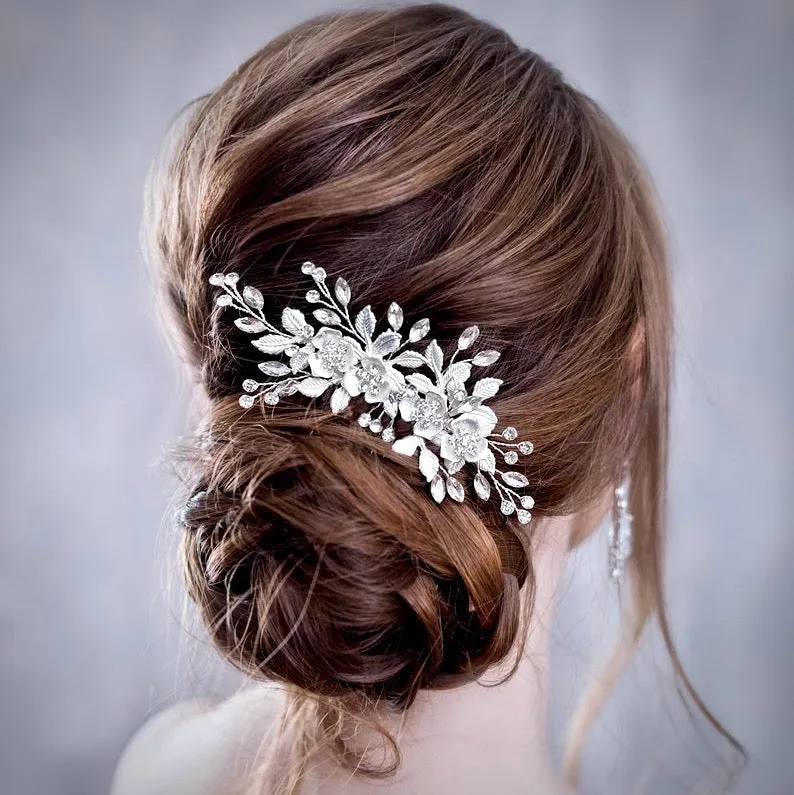 "Myra" - Floral Bridal Hair Comb - Available in Silver and Rose Gold