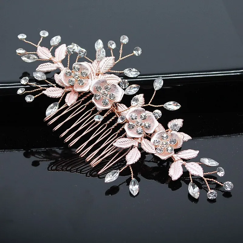 "Myra" - Floral Bridal Hair Comb - Available in Silver and Rose Gold