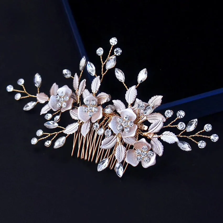 "Myra" - Floral Bridal Hair Comb - Available in Silver and Rose Gold
