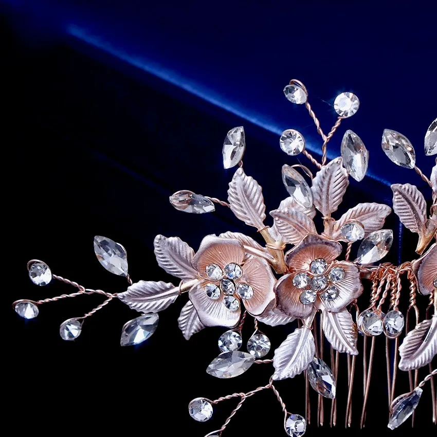 "Myra" - Floral Bridal Hair Comb - Available in Silver and Rose Gold