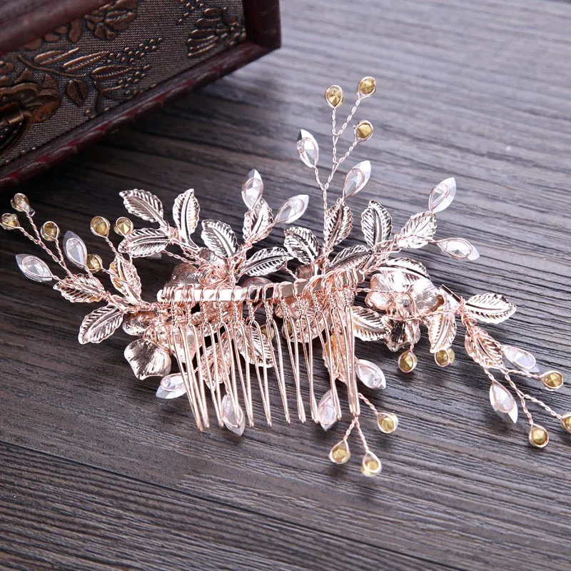 "Myra" - Floral Bridal Hair Comb - Available in Silver and Rose Gold