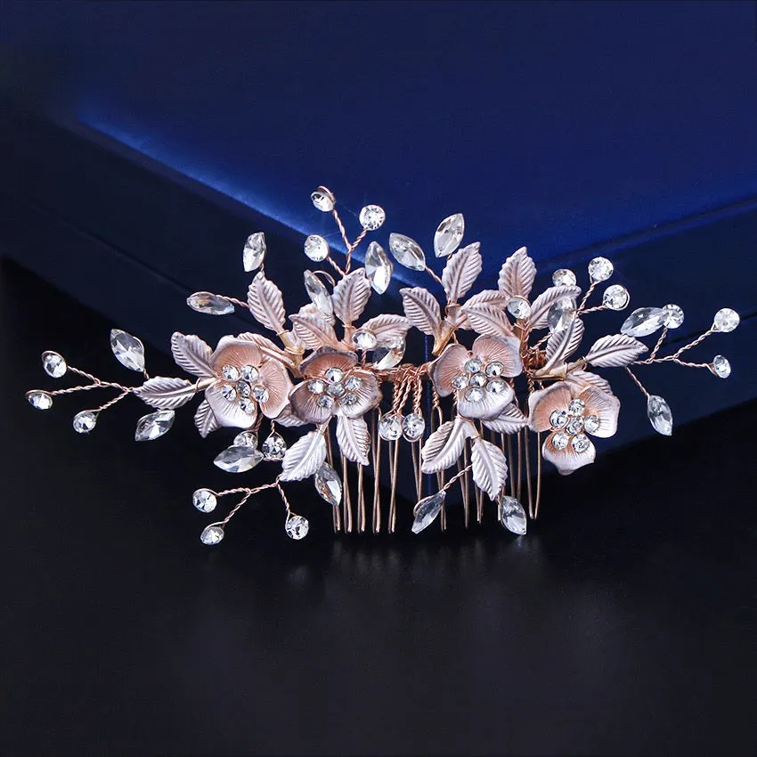 "Myra" - Floral Bridal Hair Comb - Available in Silver and Rose Gold