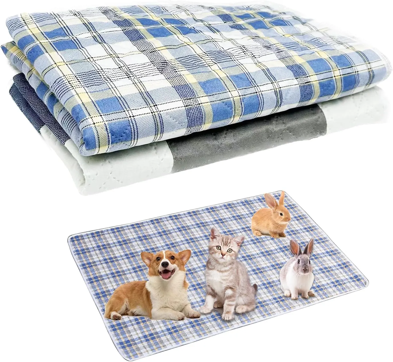 Rabbit Cage Liners, Guinea Pig Bedding Pads Bunny Cage mats Waterproof Reusable Washable Small Animals Cage Liner (2Pcs) (Medium Size)