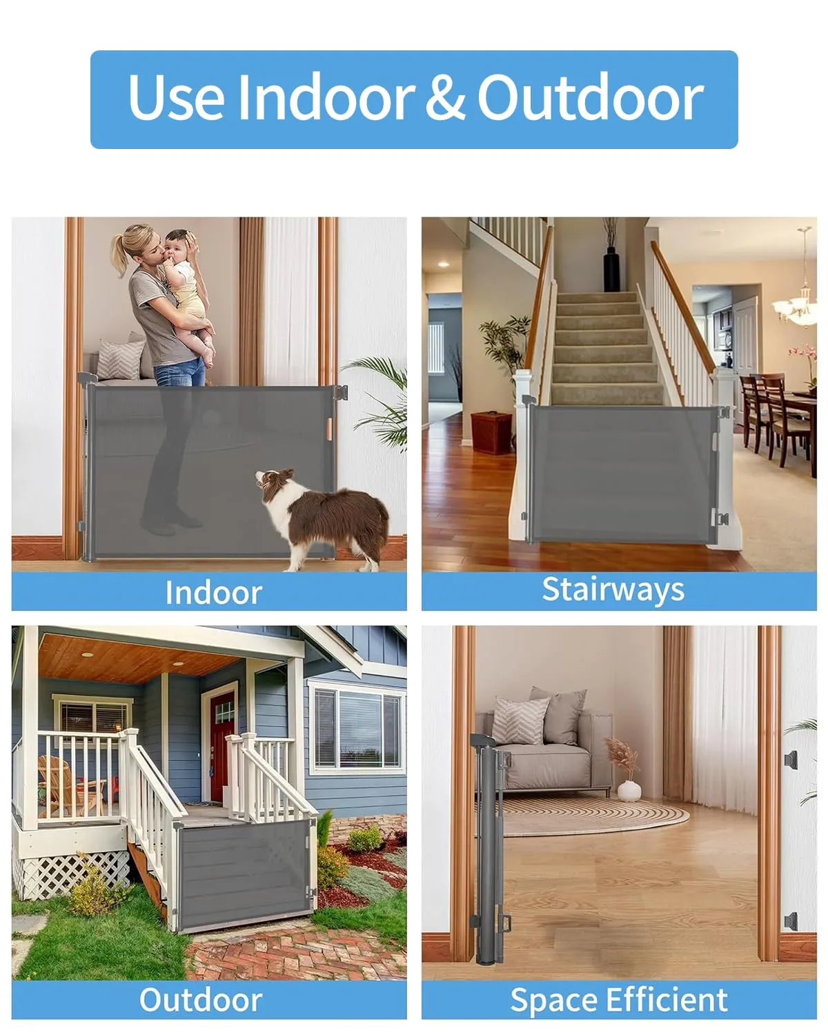 Retractable Baby Gate,Mesh Baby Gate or Mesh Dog Gate,33" Tall,Extends up to 55" Wide,Child Safety Gate for Doorways, Stairs, Hallways, Indoor/OutdoorGrey,33"x55"