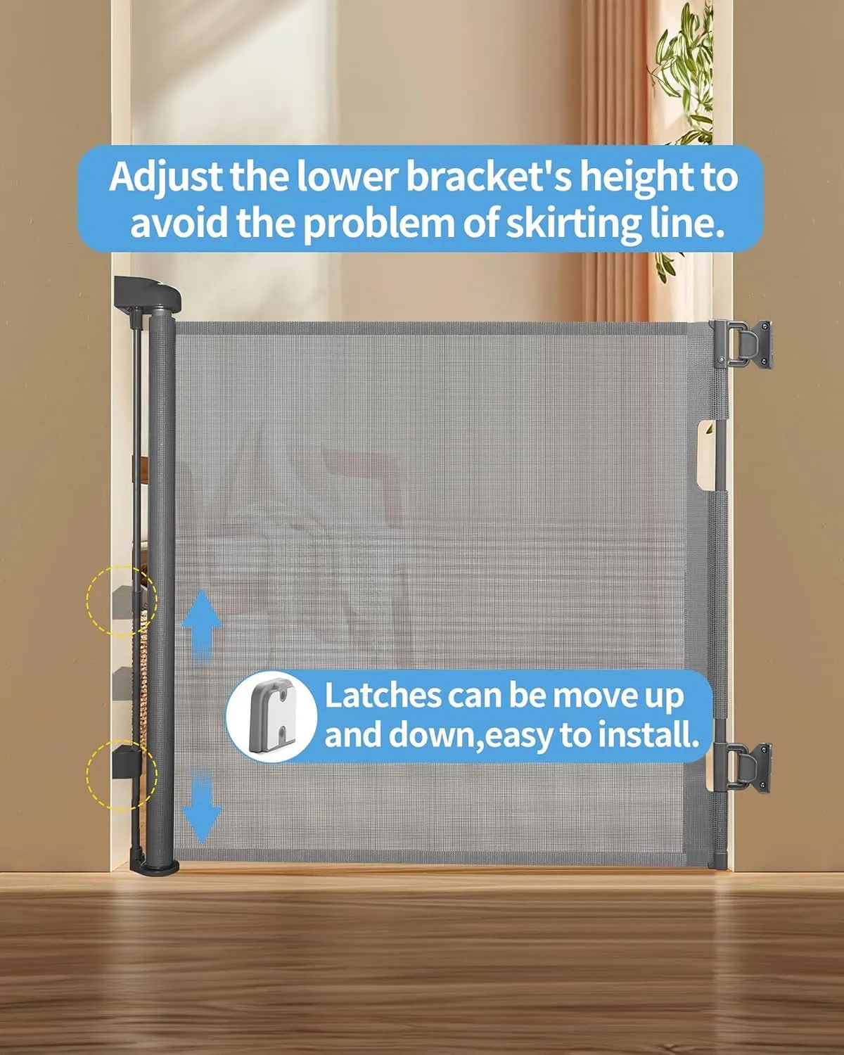 Retractable Baby Gate,Mesh Baby Gate or Mesh Dog Gate,33" Tall,Extends up to 55" Wide,Child Safety Gate for Doorways, Stairs, Hallways, Indoor/OutdoorGrey,33"x55"