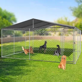 Rovibek 15'15' Extra Large Outdoor Dog Kennel Dog Run Fence, Outside Dog Kennel with Roof, Heavy Duty Dog Playpen with Waterproof Sun-Proof Cover for Large Dogs