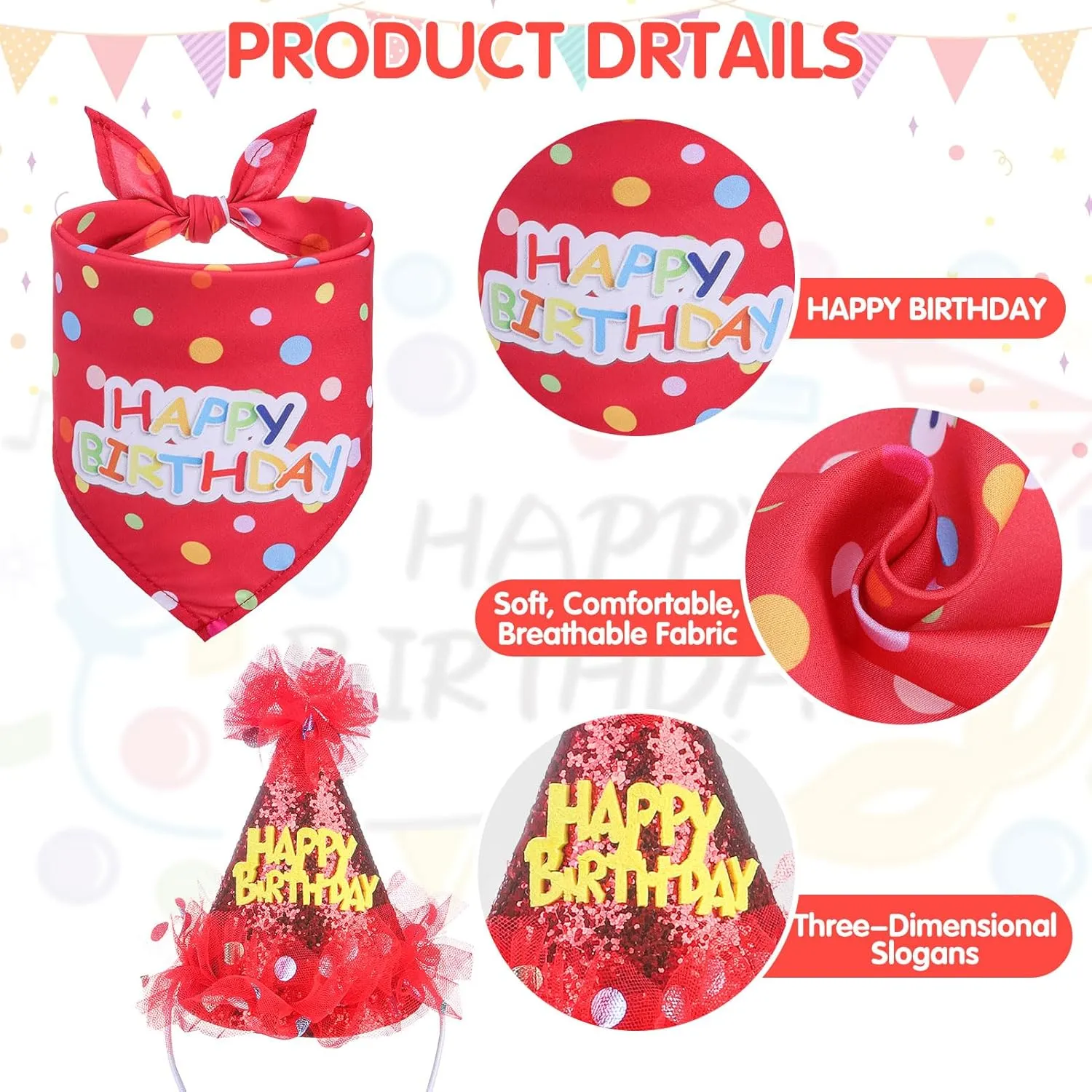 SCENEREAL Dog Birthday Bandana with Hat and Dress Girl Set, Puppy Birthday Party Supplies, Cute Tutu Skirt Red Outfit for Small Medium Large Dogs