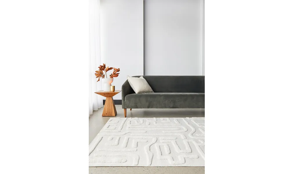 Seda White Abstract Lines Maze Rug