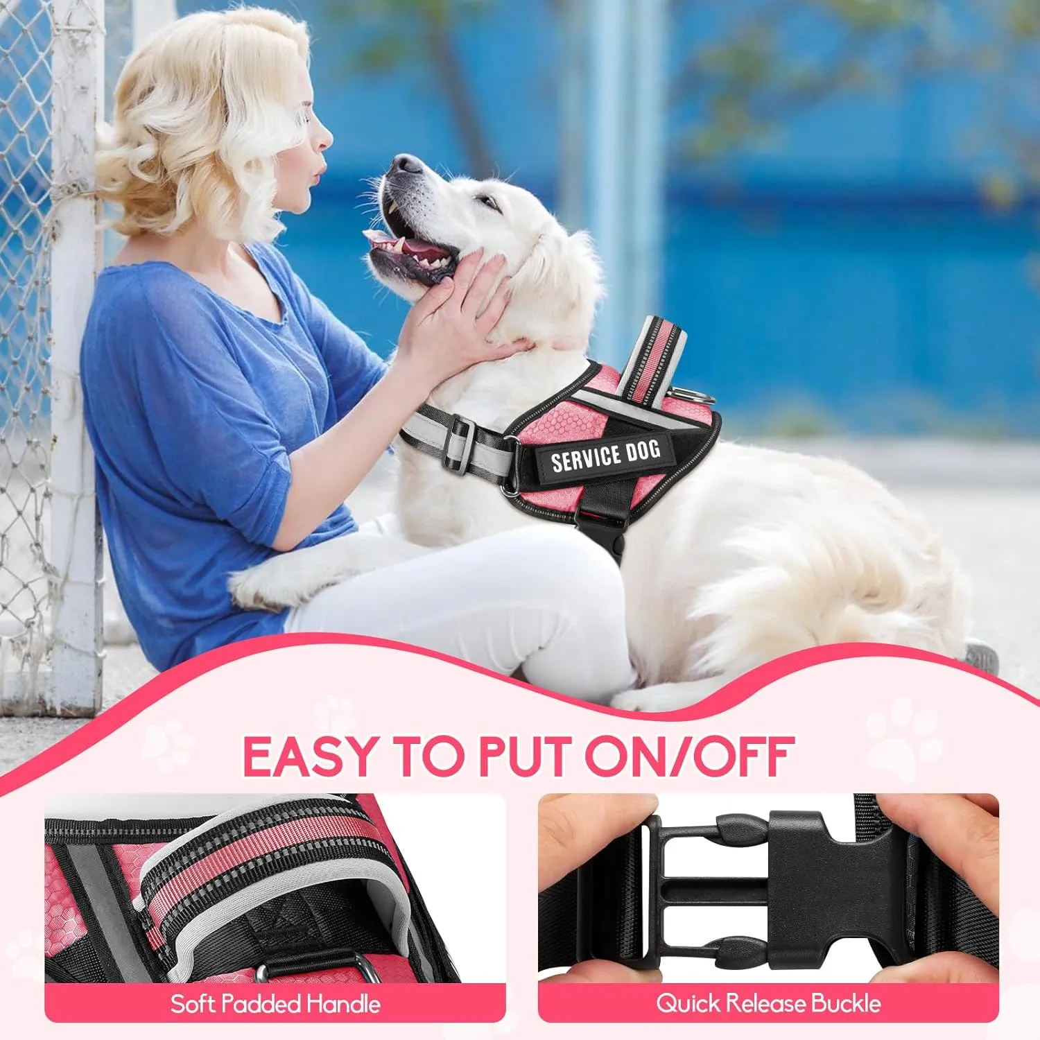 Service Dog Vest Harness and Leash Set, Animire in Training Dog Harness with 10 Dog Patches, Reflective Dog Leash with Soft Padded Handle for Small, Medium, Large, and Extra-Large Dogs