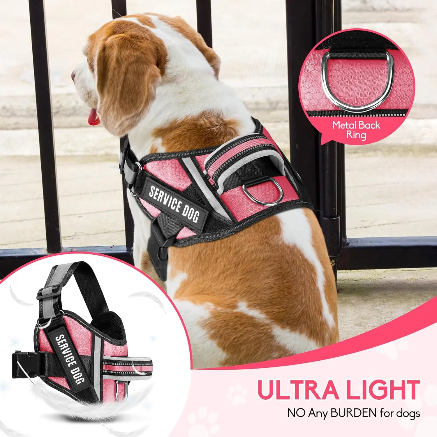 Service Dog Vest Harness and Leash Set, Animire in Training Dog Harness with 10 Dog Patches, Reflective Dog Leash with Soft Padded Handle for Small, Medium, Large, and Extra-Large Dogs
